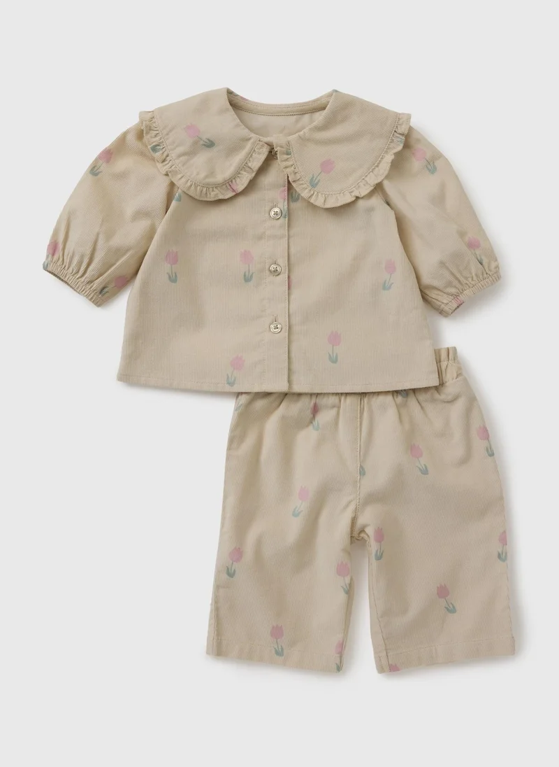 Matalan Baby Beige Tulip Cord Blouse & Trouser Set